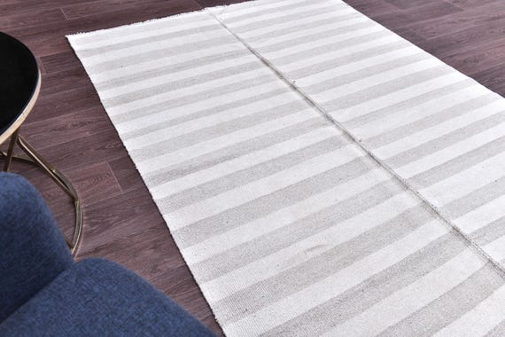 5x7 Striped Hemp Kilim Rug, 5x7 Handmade  Jute Kilim Rug, 5x7 Turkish Kilim Rug, 5x7 Traditional Hemp Kilim Rug, 5x7 Area Rugs Farmhouse Rug
