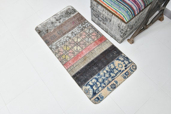 2x4 Turkish Patchwork DoorMat Rug, Door Mat Rug, 2x4, Handmade Boho Rug, Oushak Rug, Brown Door Mat Rug, 2x4 Small Size Rug,  Bath Mat Rug