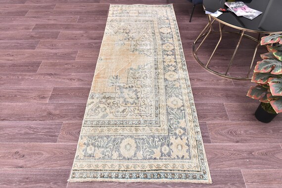 2x7 Vintage Handmade Traditional Runner Rug, Green Terracotta Color