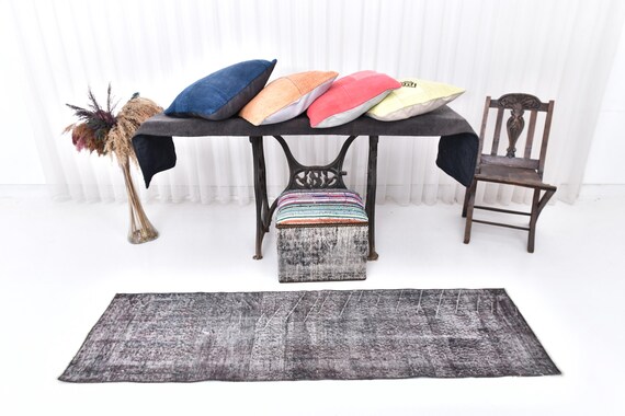 Vintage  Runner Rug 2x6,Vintage Distressed Rug,Vintage Turkish Runner Rug, Wool Runner Rugs 2x6, Black and White Runner Rugs