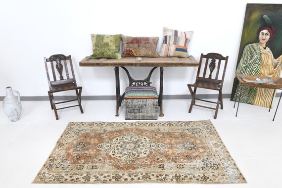 3x7 Runner Rug, 3x7 TURKISH VINTAGE RUNNER Rug, 3x7, Handmade Oushak Rug, Vintage Runner Rug, Pale Short Rug, Turkish Runner, 3x7 Turkey Rug
