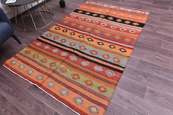 4x7 Kilim Rug, 4x7 Multicolor Geometric Kilim Rug, 4x7 Rug, Aesthetic Hand Woven Rug, 4x7 Turkish Kilim, Kilim Rug 4x7, Rug For Farmhouse