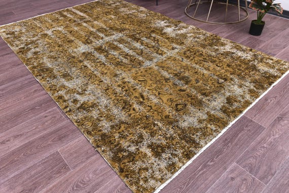 5x8 Vintage Turkish Faded Rug, Dark Mustard Color, 5x8 Handmade Wool Rug, Living Room Bedroom Rug, 5x8 Vintage Rug, 5x8 Rug
