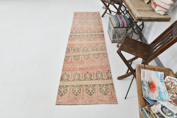 2x9 TURKISH RUNNER RUG, 2x9 Vintage Turkish Runner, Wool Handmade Rug, 2x9 Runner Rug, Faded Color Rug, 2x9 Vintage Runner, Wool Runner Rug