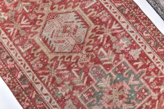 3x10 Pale Red Persian Runner Rug, 3x10 Persian Runner, 3x10, Handmade Persian Heriz, 3x10 Runner Rug, 3x10 Heriz Runner Rugs For Hallway 56s