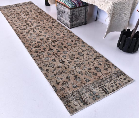 2x10 Vintage Floral Runner Rug, Handmade Wool Rug, 2x10 Copper Blue Color, 2x10 Floral Hallway Rug 2x10 Kithcen Runner Rug Farmhouse Style