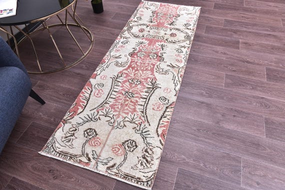 2x6 Blue Beige Turkish Runner Rug, 2x6 Turkish Runner, 2x6 Rug, Wool Hand Woven Rug, 2x6 Runner Rug, 2x6 Vintage Runner, Entrway Runner