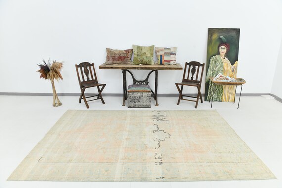 6x9 Rugs, 6x9 Vintage Rug, 6x9 Pastel Vintage Turkish Rug, Wool Handmade Turkey, 6x9 Turkish Rug, Beige Cream Vintage Rug, Distressed, 57s