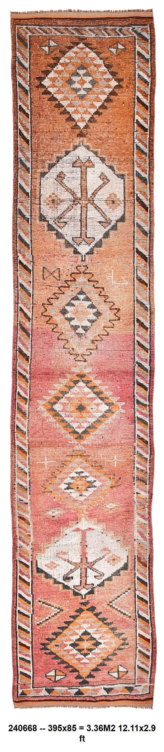 3x13 Vintage Runner Rug, Antique Tapestry, 3x13 Antique Runner Rug, Hallway Rug, Geometric Pattern Rug, Red Orange Black Color Runner Rug