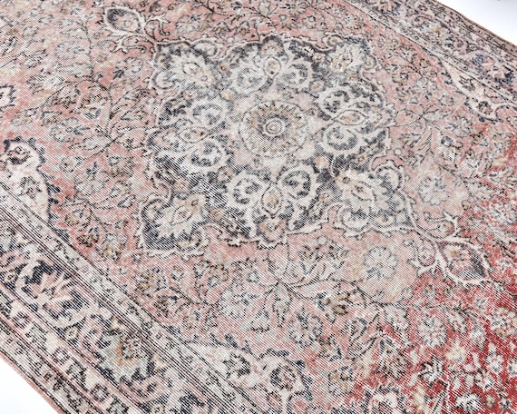 6x9 Antique Red and Dark Blue Turkish Rug, 6x9 Vintage Distressed Turkish Rug, 6x9 Vintage Handmade Wool Rug,6x9 Rugs For Living Room.
