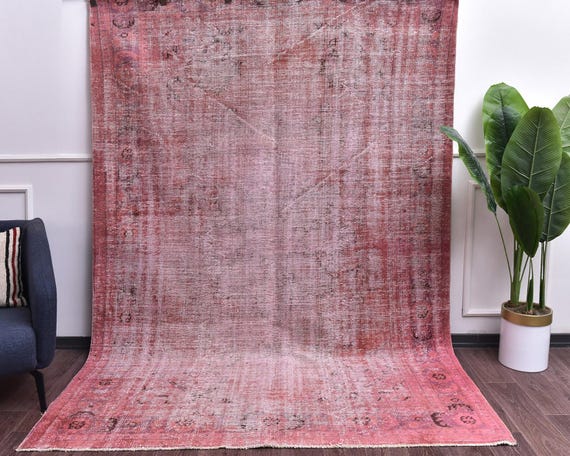 6x8 Vintage Overdyed Pale Red Area Rug, Traditional Rug, Living Room Rug