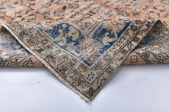 Antique Vintage Turkish Rug, 7x11 Oversize Large Area Rug 7x11 Aesthetic Handmade Rug 7x11 Rugs Orange & Blue Turkish Rug, 7x11 Rug for Home