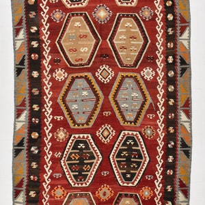 5x10 Rugs, Earth Persian, 5x10 VINTAGE PERSIAN KILIM Rug, 5x10 Area Rug, Wool Handmade Kilim, Geometric Ikat Kilim, Rugs For Wide Hallway