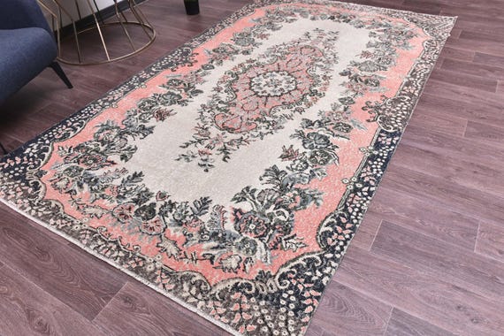 5x9 Vintage Turkish Rug, Handmade Wool Rug, Traditional Pattern, 5x9 Brown Pink Color, 5x9 Farmhouse Rug, 5x9 Living Room Bedroom Rug,