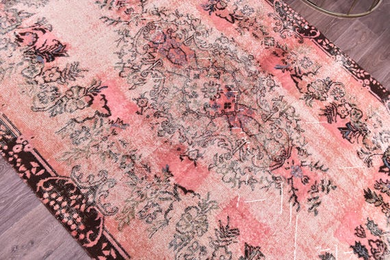 5x8 Vintage Overdyed Rug, Salmon Color, 5x8 Handmade Wool Rug, Living Room Bedroom Rug, 5x8 Vintage Rug, 5x8 Area Rug