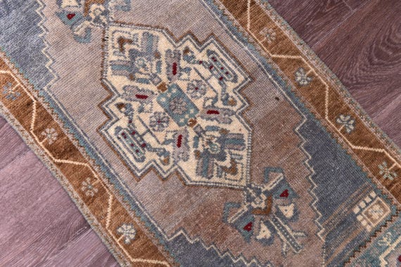 2x3 Small Vintage Accent Rug, 2x3 Brown Blue Color, Medallion Design, 2x3 Bath Mat, 2x3  Door Mat, 2x3 Accent Rug, Vintage Rug, Small Rug