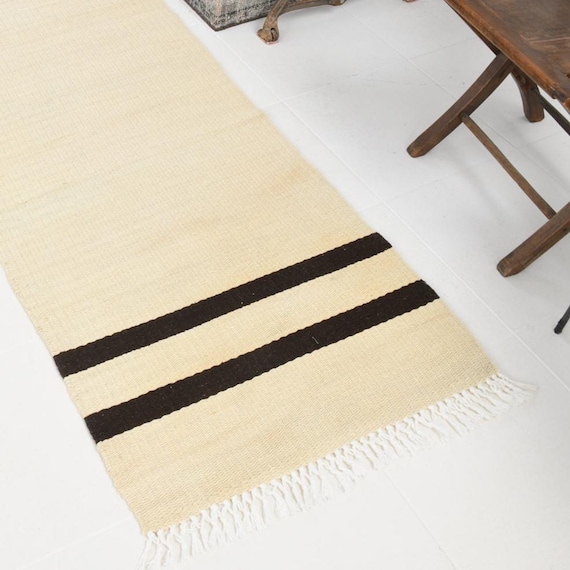 2x9 Woven Kilim Runner Rug, 2x9, Turkish Runner, Handmade Wool Jute Rug,  Beige & Black Turkish Rug, Vintage Runner, Boho Chic Rug