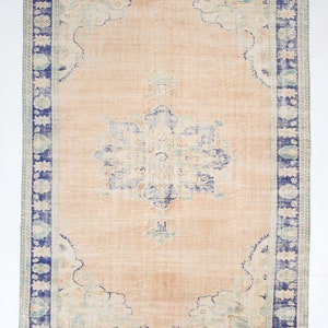 7x9 Area Rug, 7x9 Vintage Rug, 7x9 ORIENTAL TURKISH VINTAGE Rug, 7x9, Wool Handmade Oushak, 7x9 Rugs, Blue & Tan Beige Vintage Rug, Antique