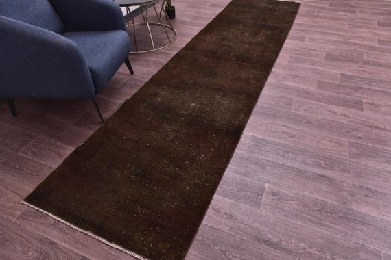 3x12 Vintage Brown Runner Rug, Handmade Wool Runner, 3x12 Brown Color, Hallway Rug, Turkish Brown Rug, 3x12 Farmhouse Decor Rug, Kithcen Rug