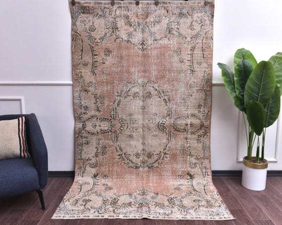 5x9 Vintage Distressed Medallion Handmade Floral Terracotta Taupe Rug