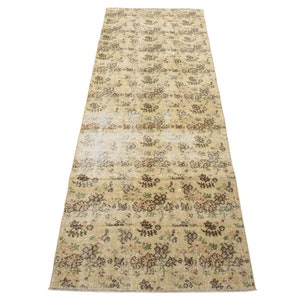 3x8 Runner Rug, 3x8 Turkish Runner, 3x8 Soft Pastel Turkish Runner Rug, Handmade Wool Rug, 3x8 Rugs, Yellow Beige Brown, 3x8 Vintage Runner