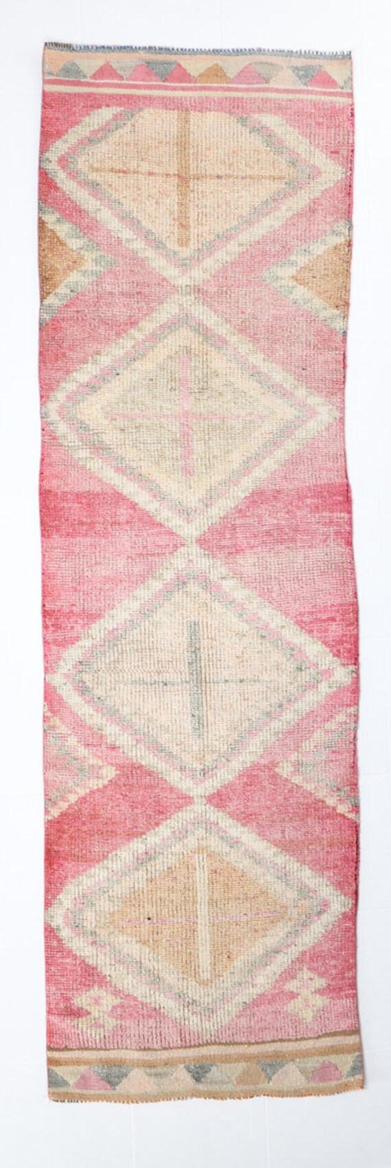 3x10 TURKISH RUNNER RUG, 3x10 Runner Rug, 3x10 Rug, Handmade Vintage Rug, 3x10 Vintage Runner, Pink Beige Yellow, Turkey Rug, Oushak Runner