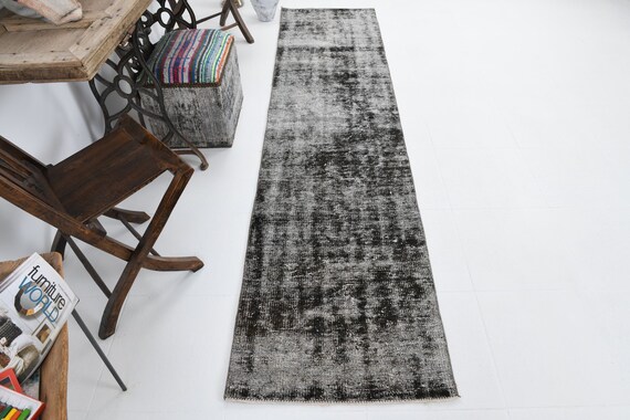 2x9 VINTAGE RUNNER RUG, 2x9 Black Turkish Vintage Runner Rug 2x9 Narrow Handmade Rug 2x9 Turkish Runner Home Living Floor Rugs For Hall
