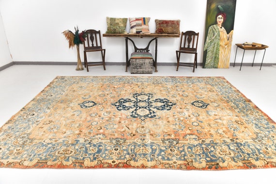 8x11 Area Rug, 8x11 Classic & Oriental Oversize Persian Rug, 8x11 Oversize Persian Rug, Large Area Rug, 8x11 Persian Rug, Peach Blue Persian