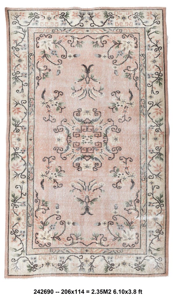 4x7 SOFT TURKISH VINTAGE Rug, 4x7 Peach Beige Vintage Rug, 4x7 Rug, Aesthetic Handmade Wool Rug, 4x7 Area Rug, 4x7 Turkish Rug, Antique 58s