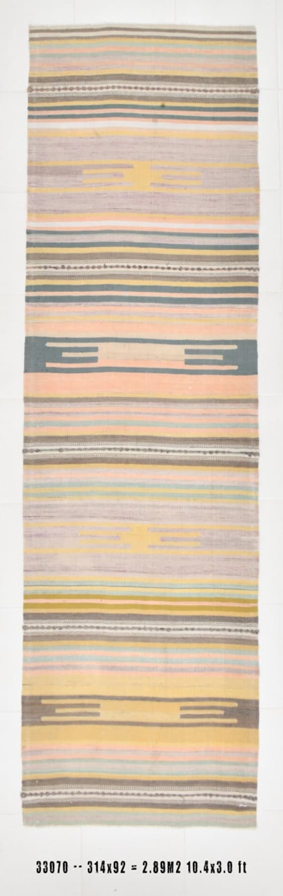 3x10 Salmon and Yellow Vintage Runner Rug, 3x10 Vintage Runner, Handmade Kilim Rug, 3x10 Runner Rug, Soft Pastel Boho, Hallway Entrway Rugs
