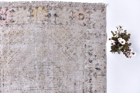 2x4 Cream Brown Vintage Doormat Rug, 2x4 Doormat Rug, 2x4 Rug, Small Handmade Wool Rug, 2x3 Turkish Rug, Rug For Bedroom Accent Bathmat