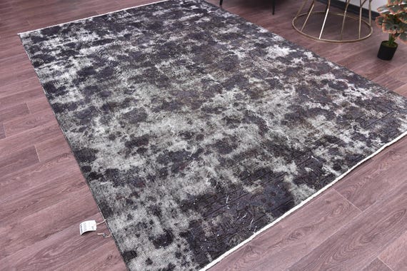 6x9 Vintage Distressed Area Rug, Modern Home Decor, Handmade Wool, Living Room Design, Gray Color