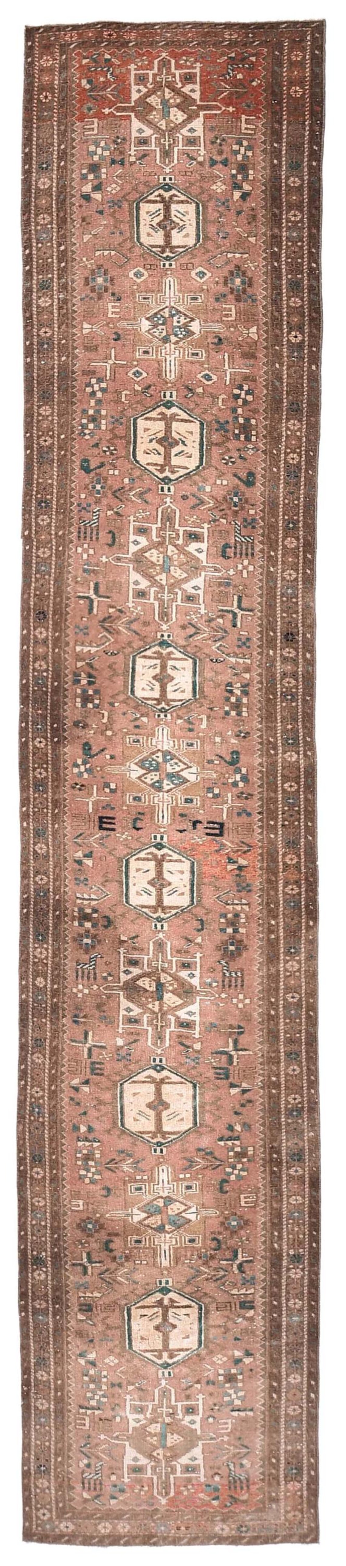 2x14 Antique Unique Heriz Runner Rug, 2x14 Red Brown Unique Runner ...