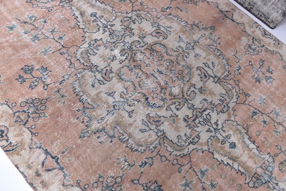 5x9 Turkish Floral Rug, Vintage  Rug 5x9, Farmhouse Decor, Colorful  Rug, 5x9 Area Rug, Beige, Copper Rug, Floral Rug