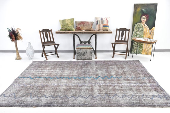 7x10 Area Rug, 7x10 Pale Vintage, 7x10 Gray Turkish Vintage Rug, 7x10, Wool Handmade Turkey, 7x10 Rugs, Gray Tones Rug, Rug For Living Room