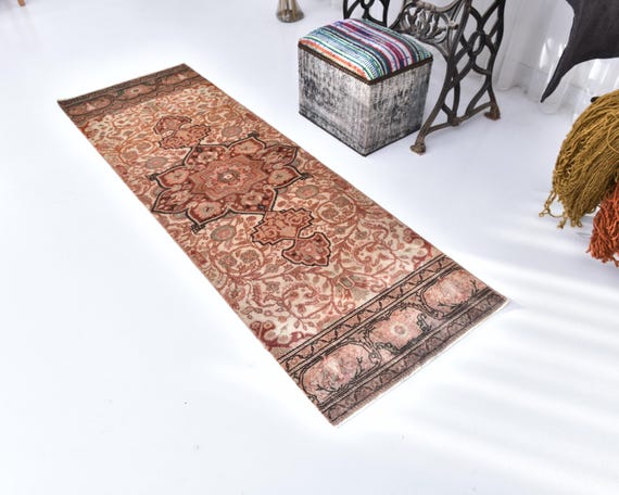 2x7 TURKISH RUNNER RUG, 2x7 Red Beige Turkish Runner, 2x7 Rug, Short Handmade Wool Rug, 2x7 Runner Rug, 2x7 Vintage Runner, Hallway Runner