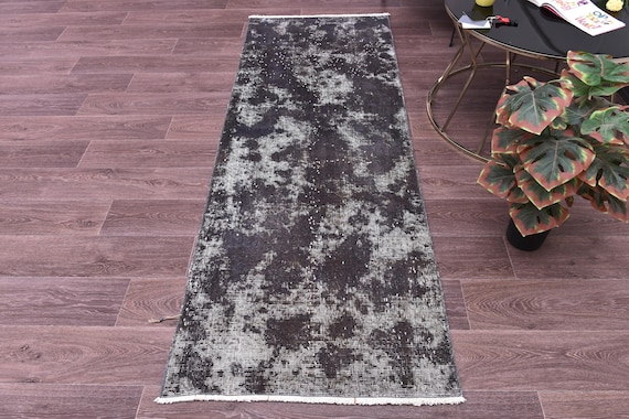 2x7 Vintage Overdyed Ombre Runner Rug, Handmade Wool, Modern Home Decor, Farmhouse Rug