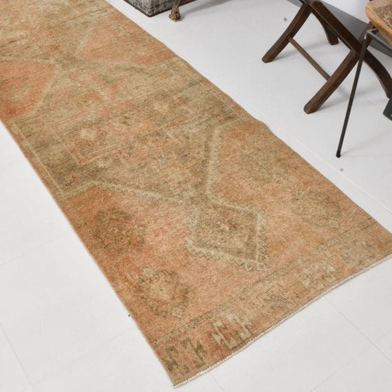 3x12 Brown Turkish Oushak Rug, Faded Turkish Rug, 3x12 Turkish Oushak Runner, Long Runner Rug, Hallway Rug, Handmade Rug, Oushak Runner,