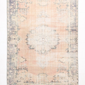 6x8 Distressed oushak Rug for living room, 6x8 Vintage oushak rug made with wool, Large area rug living room rug, 6x8 large muted pink rug.