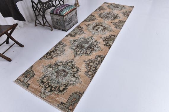 3x11 Runner Rug, 3x11 Turkish Runner, 3x11 VINTAGE TURKISH RUNNER Rug, 3x11, Oushak Handmade Rug, 3x11 Rug, Shades Of Orange & Beige Rug,57s
