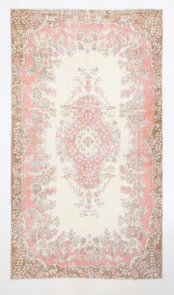 5x9 Area Rug, 5x9 Vintage Rug, 5x9 TURKISH DISTRESSED VINTAGE Rug 5x9 Handmade Oushak Rug Shades Of Pale Red Shabby Chic Farmhouse Antique