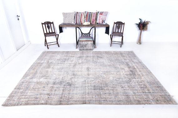7x10 Oversize Vintage Rug, Oversize Vintage Rug Large Area Rug 7x10 Wool Handmade Aesthetic 7x10 Rugs Shabby Chic Style Rug For Bedroom 55s