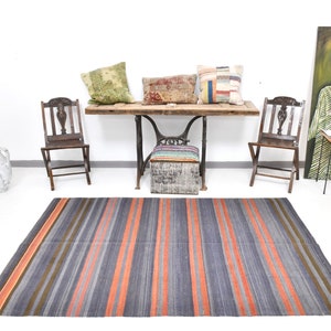 4x7 Area Rug, 4x7 TURKISH VINTAGE KILIM Rug, 4x7 Kilim Rug, Wool Handmade Oushak Kilim, Rugs 4x7, Bold Colorful Kilim, Vintage Rug 4x7, 60s