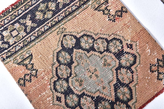 2x2 Square Doormat Rug, 2x2 Accent Rug, 2x2, Wool Handmade Turkey, 2x2 Rugs, Peach Navy Blue Doormat, 2x2 Turkish Rugs For Bedroom