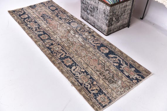 2x5 Small Vintage Accent Rug, 2x5 Green Peach Color, Floral Design, 2x5 Bath Mat, 2x5  Door Mat, 2x5 Accent Rug, Vintage Rug, Small Rug