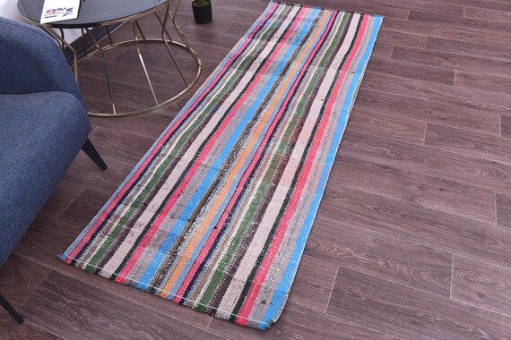 2x6 Vintage Striped Runner Rug, 2x6 Handmad Runner, Multi Color, 2x6 Elegant Runner, 2x6 Hallway Rug, 2x6 Kithcen Runner Rug