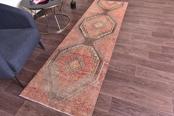 3x8 Runner Rug, 3x8 TURKISH VINTAGE RUNNER, 3x8, Handmade Oushak Rug, 3x8 Vintage Runner, Brown & Beige, Turkish Runner 3x8, Oriental Rugs