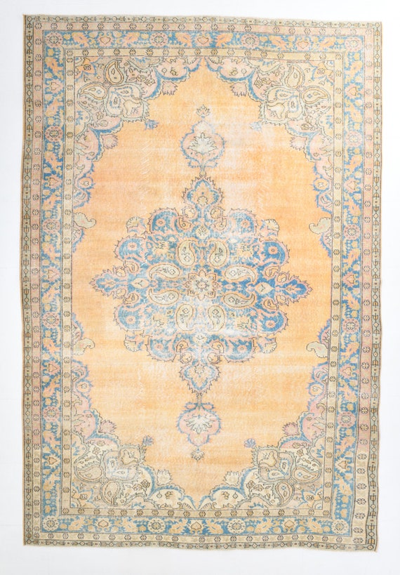 7x11 OVERSIZE BLUE TURKISH Rug, 7x11 Oversize Rug, Large Turkish Rug, 7x11 Area Rug, Handmade Turkish Rug, Oversized Vintage Rug, 7.3x10.8Ft