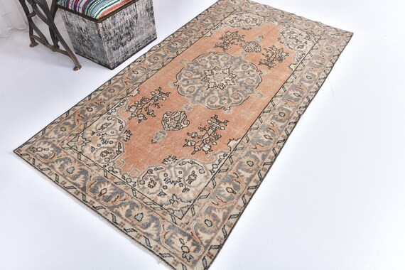 4x7 Vintage Accent Rug, Terracotta Gray Color, 4x7 Distressed Floral Persian Style Rug, Living Room Bedroom Decor, 4x7 Farmhouse Design Rug