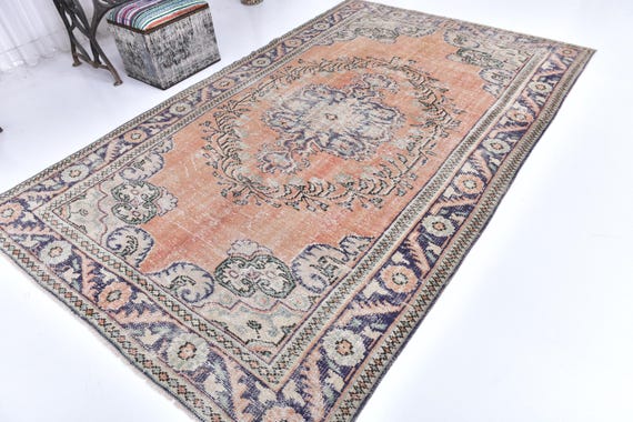 6x10 Vintage Faded Turkish Area Rug, Green Terracotta Color, 6x10 Handmade Wool Rug, 6x10 Soft Area Rug 6x10 Living Room Rug 6x10 Area Rugs